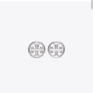 Tory Burch Silver Miller Logo Earrings